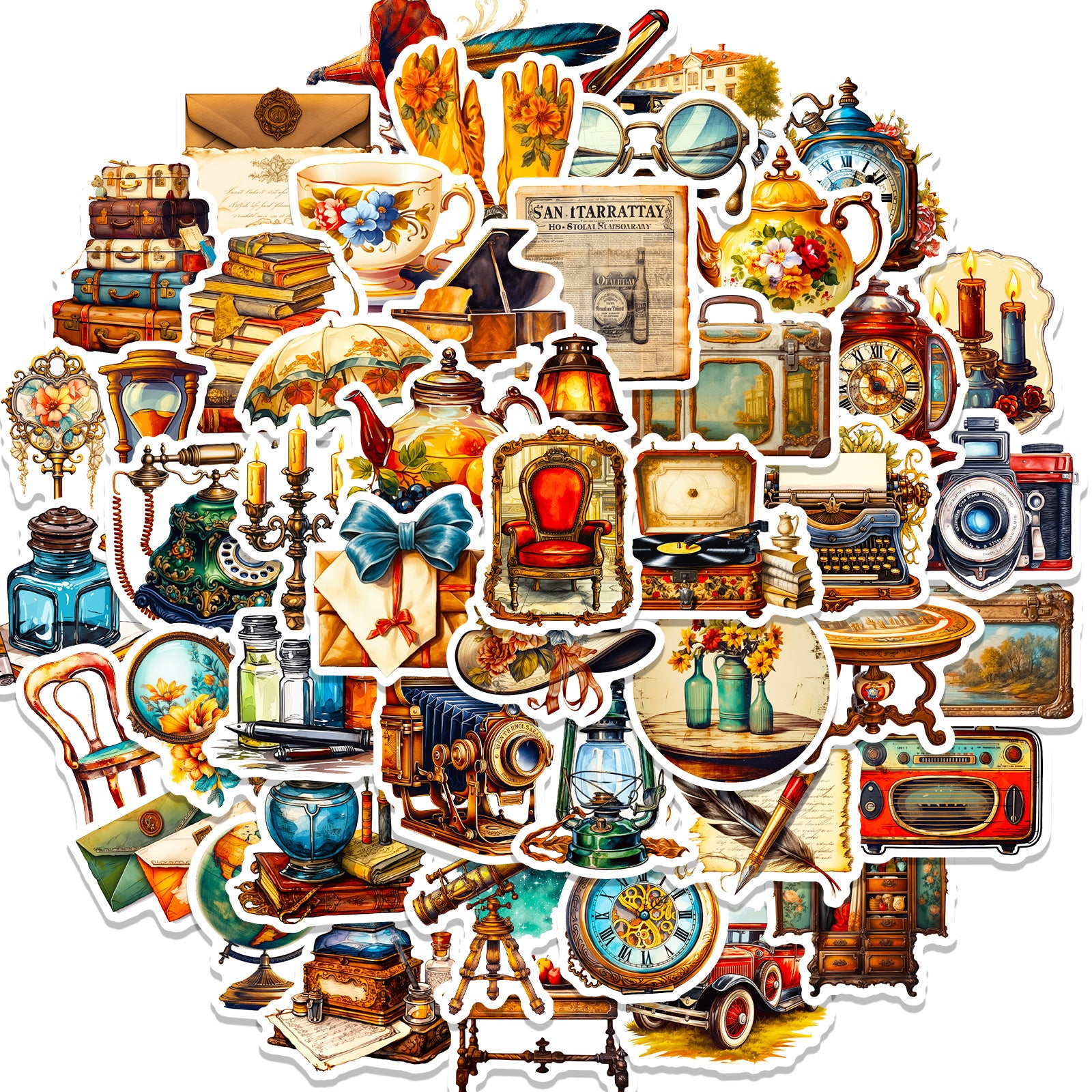 Wholesale 50pcs Time Travel Retro Stickers Medieval Retro Posters Notebook Stickers